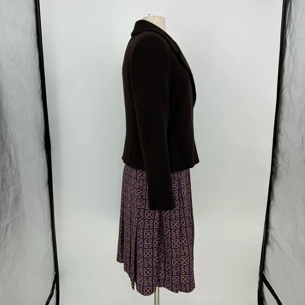 Vintage Y2K Runway CHANEL  FR 44 Blazer Skirt Set Chocolate Brown Cashmere Silk